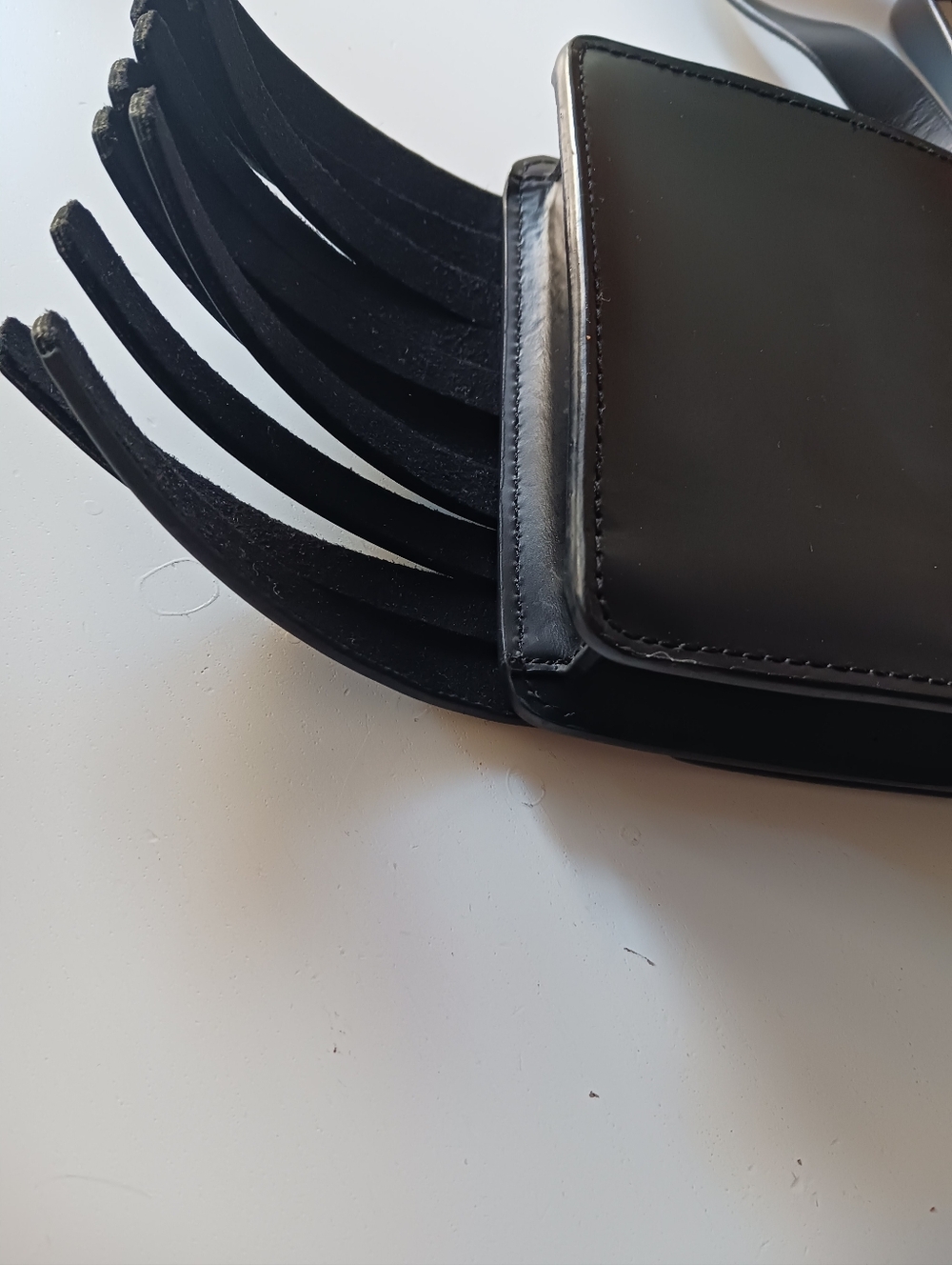ACNE STUDIO Black Leather Fringe Mini Crossbody Bag - Picture 8 of 11